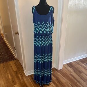 Pixley Blue and Teal Chevron Maxi Dress